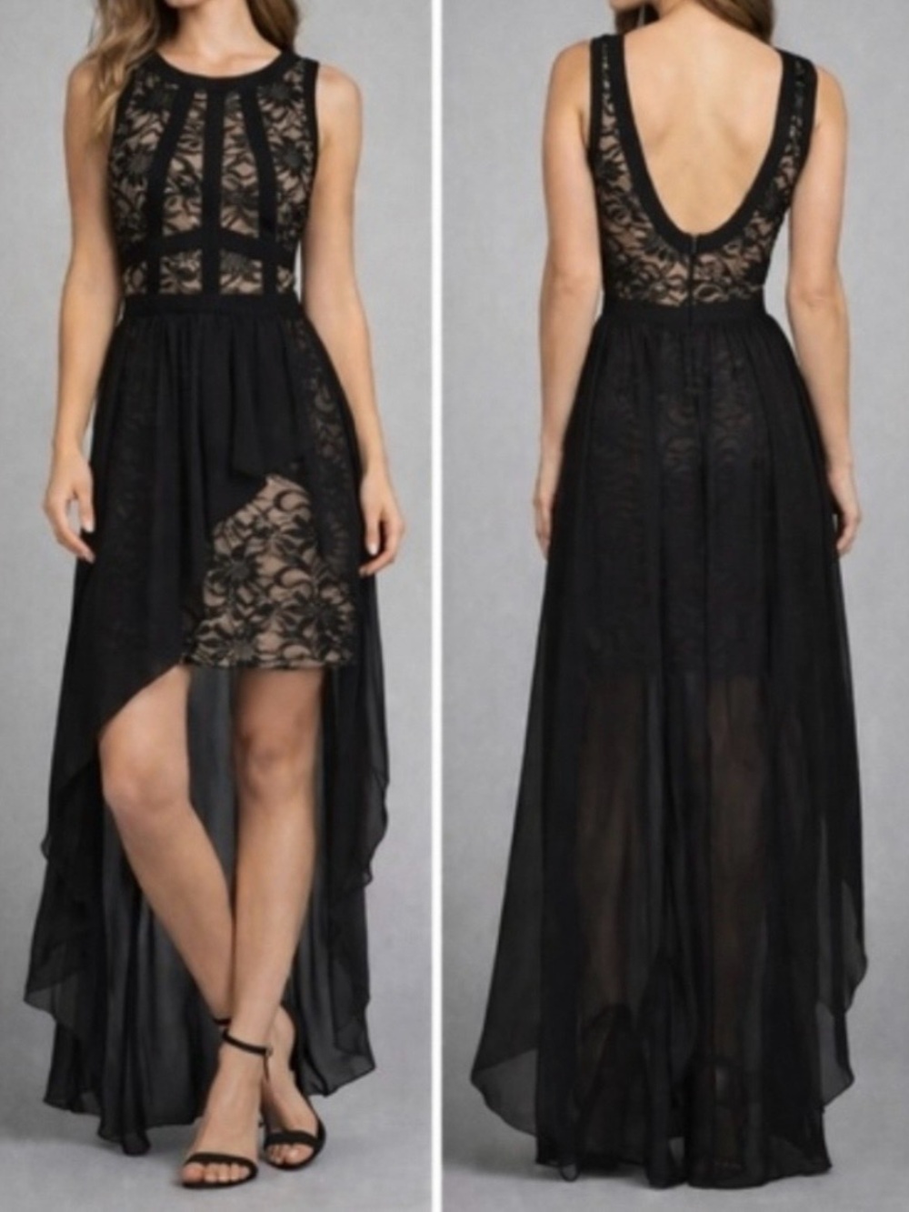 Morgan & Co. Black Lace High Low Dress